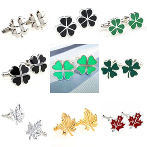 Green Silver Clover Red Maple Leaf Cufflink Cuff Link 1 Pair