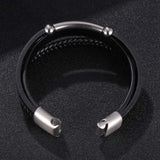 Multilayer Woven Wrap Bracelet Stainless Steel Bangle for Men