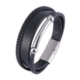 Multilayer Woven Wrap Bracelet Stainless Steel Bangle for Men