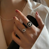 Irregular Geometric Pearl Flower Ring for Women