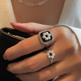 Irregular Geometric Pearl Flower Ring for Women