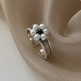 Irregular Geometric Pearl Flower Ring for Women