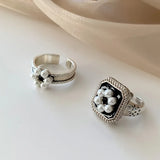 Irregular Geometric Pearl Flower Ring for Women