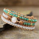 Opal Stone Leather Wrap Bracelet Teen Girls Boho Chic Jewelry