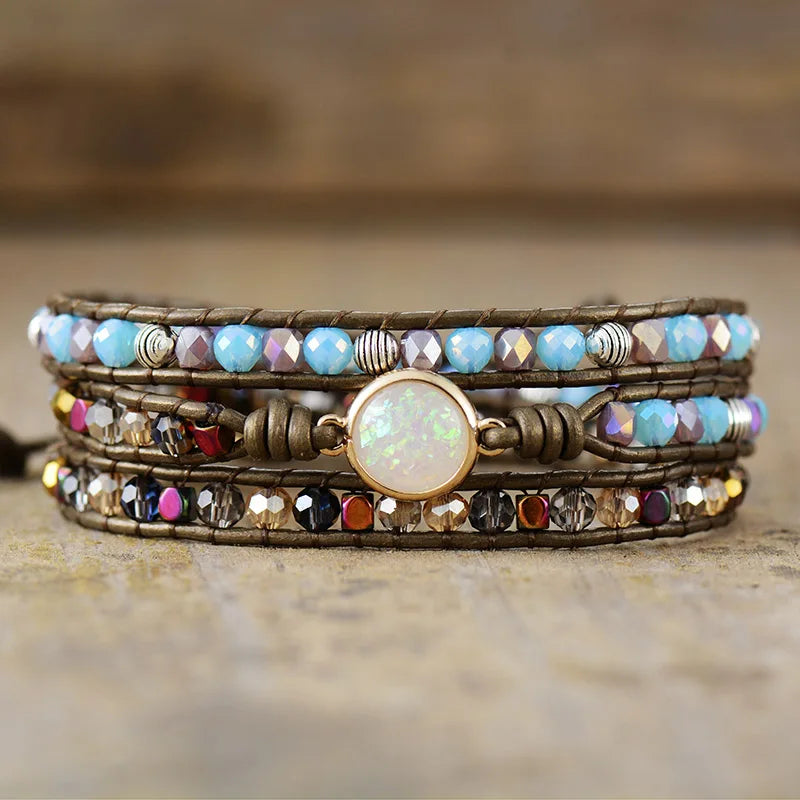 Opal Stone Leather Wrap Bracelet Teen Girls Boho Chic Jewelry