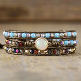 Opal Stone Leather Wrap Bracelet Teen Girls Boho Chic Jewelry