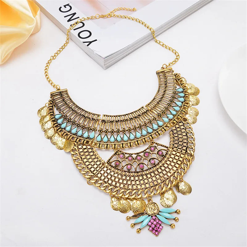 Bohemian Heavy Geometry Choker Necklace Vintage Collar Statement Maxi Necklace