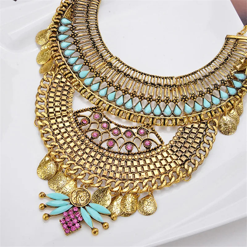 Bohemian Heavy Geometry Choker Necklace Vintage Collar Statement Maxi Necklace