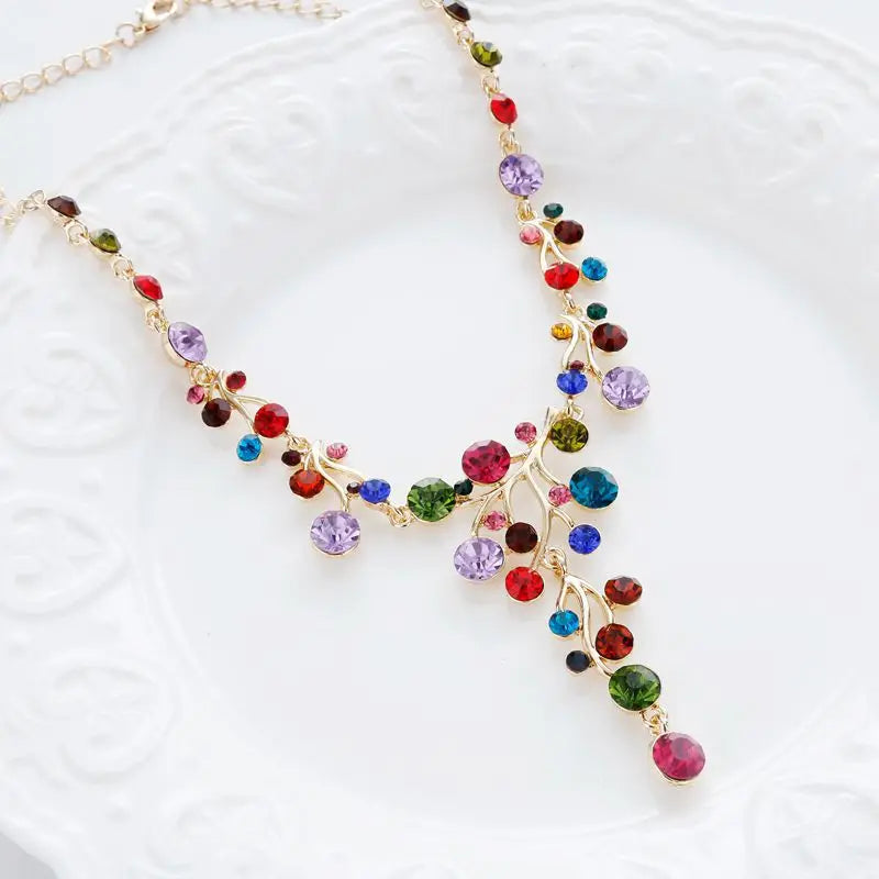 Boho Ethnic Crystal Flower Choker Necklace Women Vintage Statement Jewelry