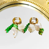 Boho Green Stone Beaded Heart Pearl Shell Earrings
