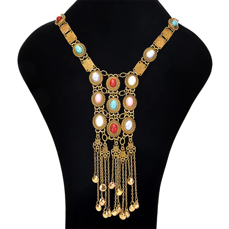 Boho Maxi Stone Pendant Necklace Ethnic Vintage ZA Jewelry