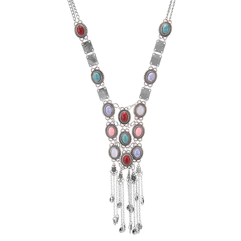 Boho Maxi Stone Pendant Necklace Ethnic Vintage ZA Jewelry