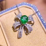 Green Crystal Emerald Pendant Necklace 18k Gold Filled