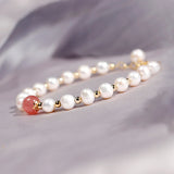 925 Silver Bracelet with Freshwater Pearl Crystal Gemstone Women Wedding