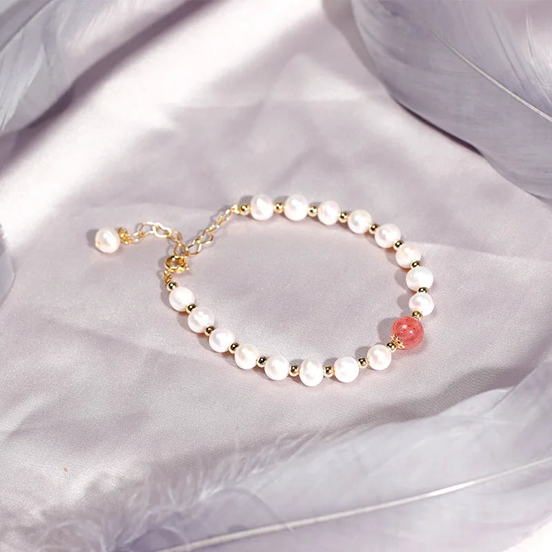 925 Silver Bracelet with Freshwater Pearl Crystal Gemstone Women Wedding