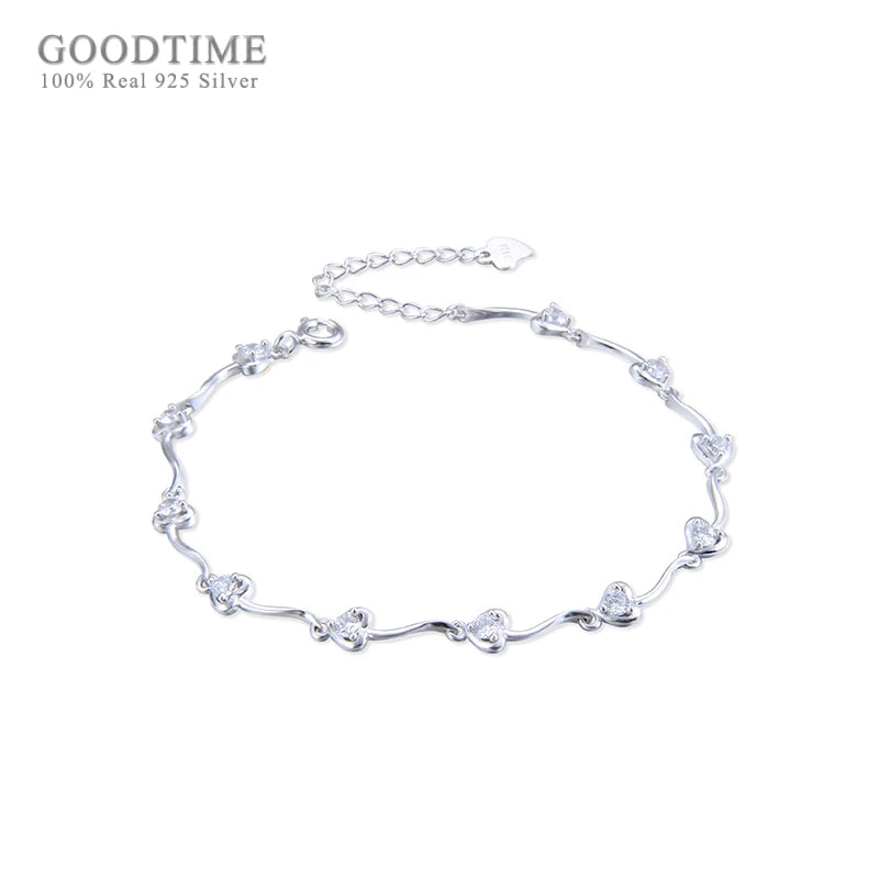 S925 Sterling Silver Love Heart Zircon Bracelet for Women