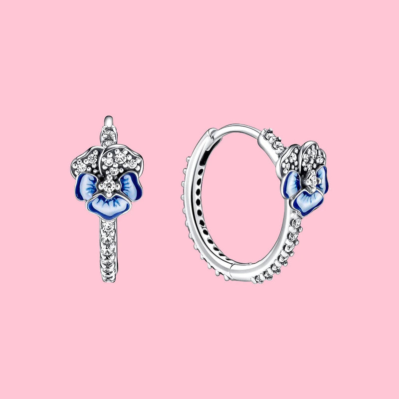 Pansy Flower Hoop Earrings Sparkling Jewelry Gift