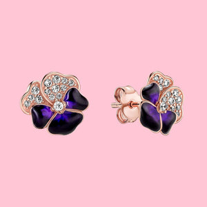Deep Purple Pansy Flower Stud Earrings Women's Gift Jewelry