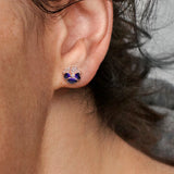 Deep Purple Pansy Flower Stud Earrings Women's Gift Jewelry