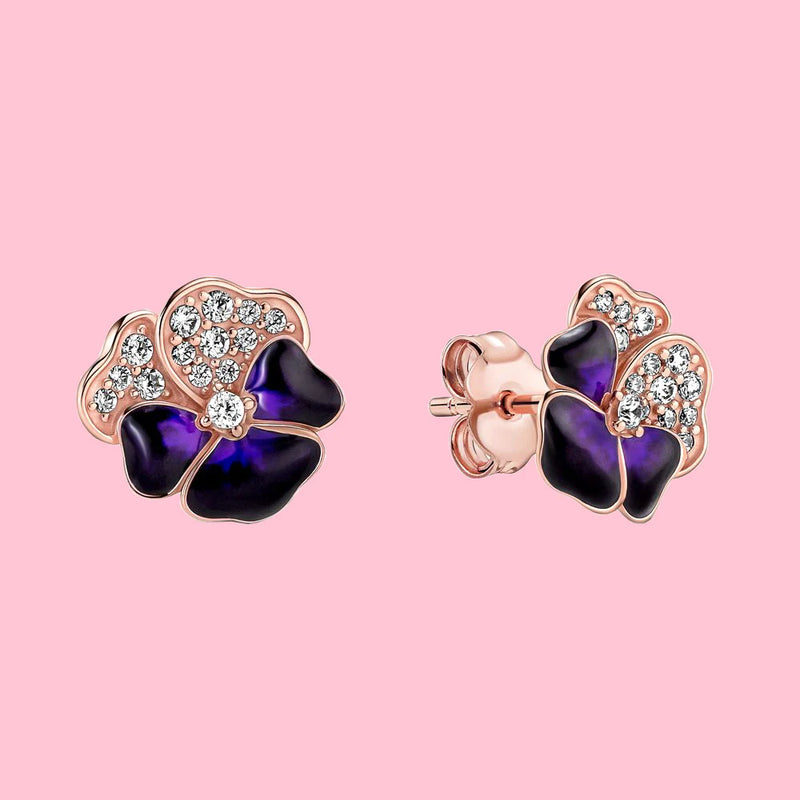 Deep Purple Pansy Flower Stud Earrings Women's Gift Jewelry