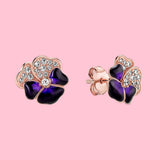 Deep Purple Pansy Flower Stud Earrings Women's Gift Jewelry