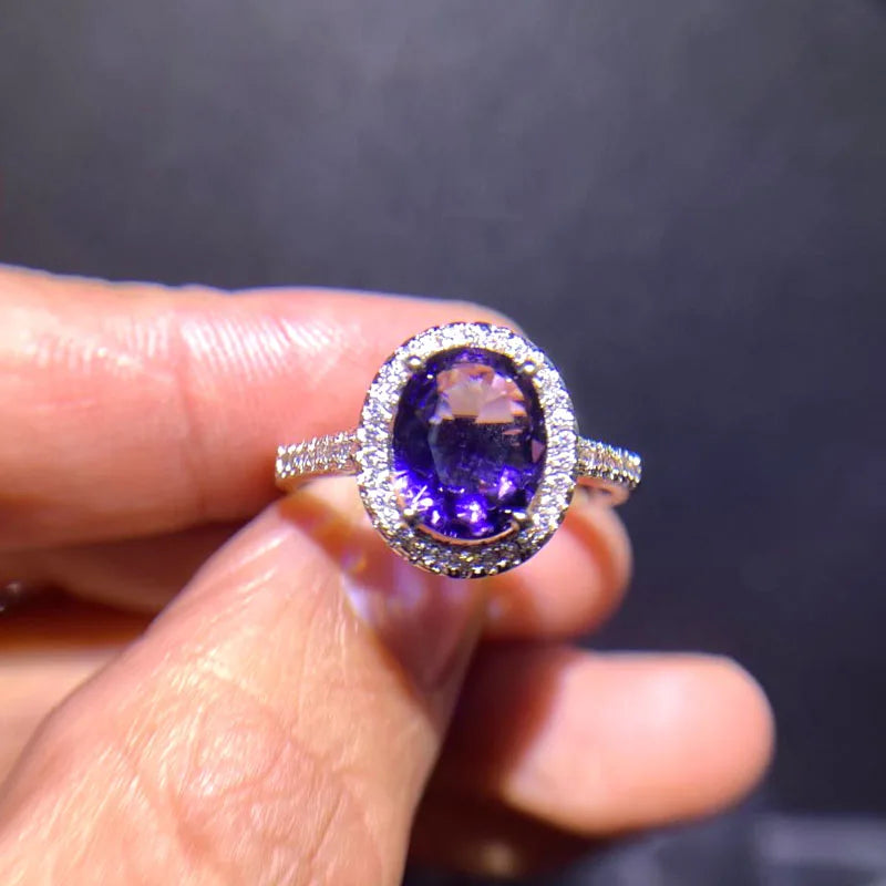 CZ Silver Ring Green Purple Stone Women Jewelry Wedding Gift