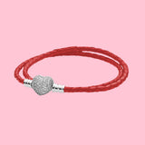 Heart Bead Red Leather Bracelets Womens DIY Accessories Christmas Jewelry