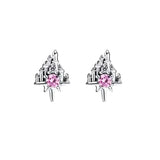 Pink CZ Castle Stud Earrings Christmas Jewelry Gift