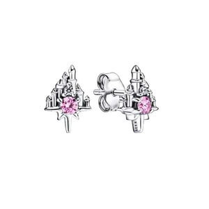 Pink CZ Castle Stud Earrings Christmas Jewelry Gift