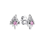 Pink CZ Castle Stud Earrings Christmas Jewelry Gift