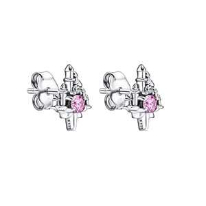 Pink CZ Castle Stud Earrings Christmas Jewelry Gift