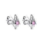 Pink CZ Castle Stud Earrings Christmas Jewelry Gift