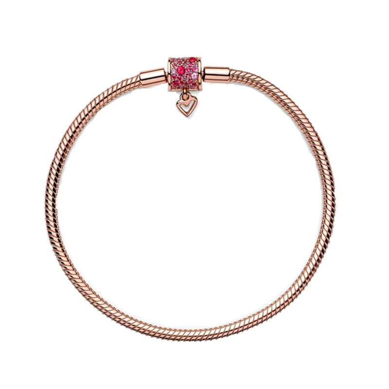 Sparkling Barrel Heart Clasp Snake Chain Bracelet Gift