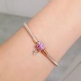 Sparkling Barrel Heart Clasp Snake Chain Bracelet Gift