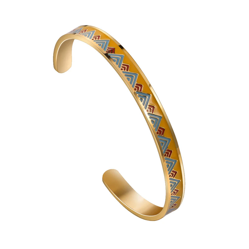Titanium Steel Women's Red & Yellow Leaves Pattern Bangle