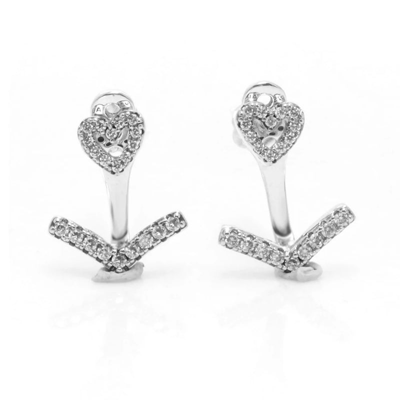 Wishbone Heart Stud Earrings Christmas Jewelry Gift Women Sparkling Ears