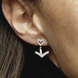 Wishbone Heart Stud Earrings Christmas Jewelry Gift Women Sparkling Ears