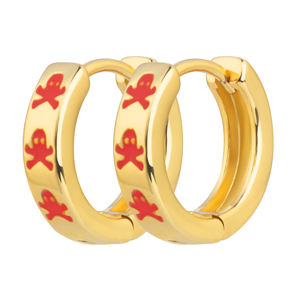 Enamel Huggie Hoop Earrings Plated Small Skull Jewelry