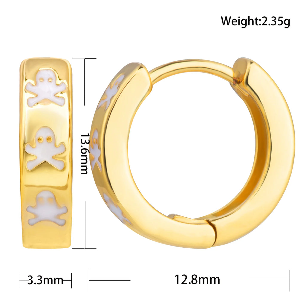 Enamel Huggie Hoop Earrings Plated Small Skull Jewelry