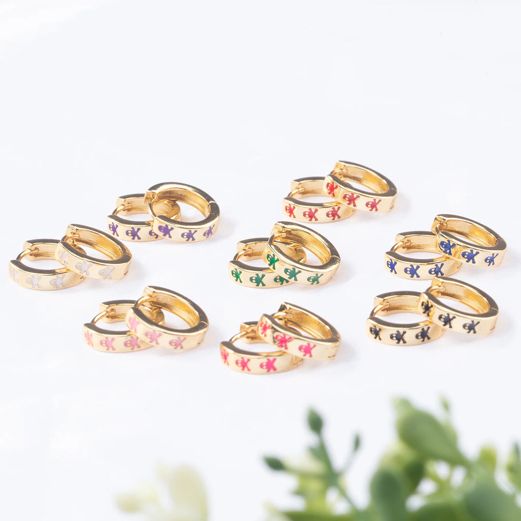Enamel Huggie Hoop Earrings Plated Small Skull Jewelry
