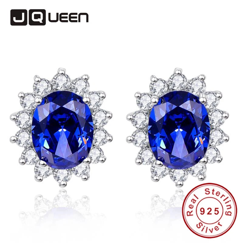 Vintage Royal Tanzanite Silver Earrings with CZ Studs