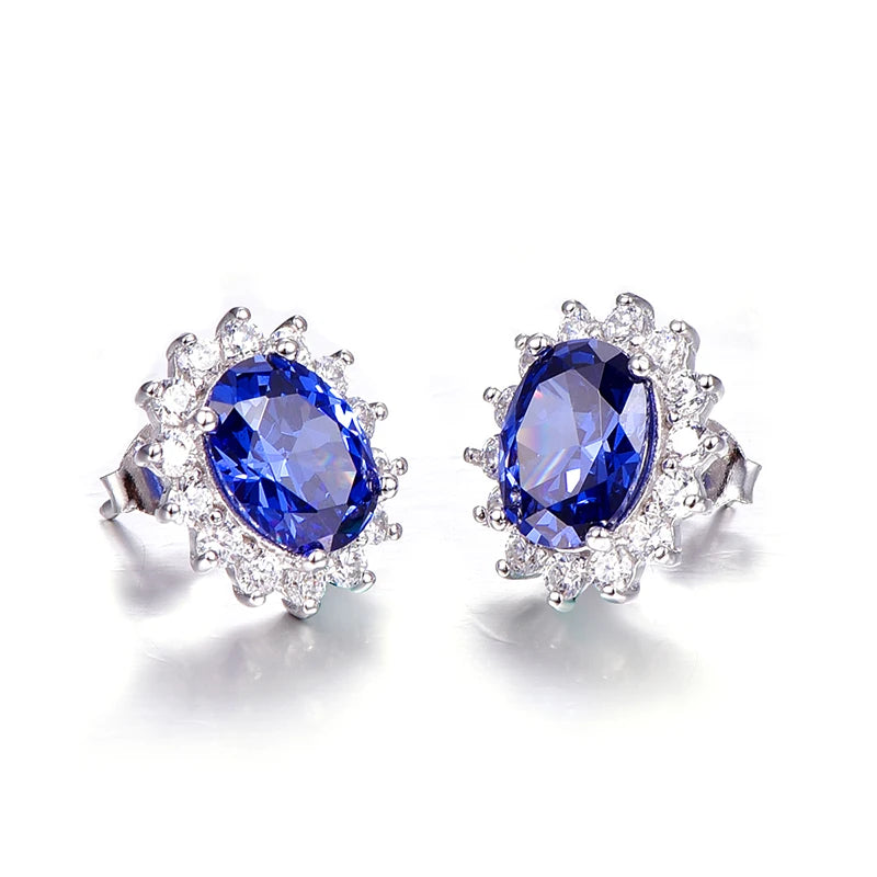 Vintage Royal Tanzanite Silver Earrings with CZ Studs