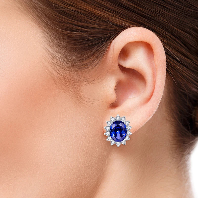Vintage Royal Tanzanite Silver Earrings with CZ Studs