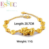 Copper 24K Plated Sand Coin Pixiu Chain Bracelet