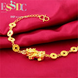 Copper 24K Plated Sand Coin Pixiu Chain Bracelet