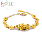 Copper 24K Plated Sand Coin Pixiu Chain Bracelet