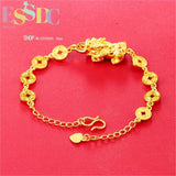 Copper 24K Plated Sand Coin Pixiu Chain Bracelet