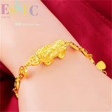 Copper 24K Plated Sand Coin Pixiu Chain Bracelet