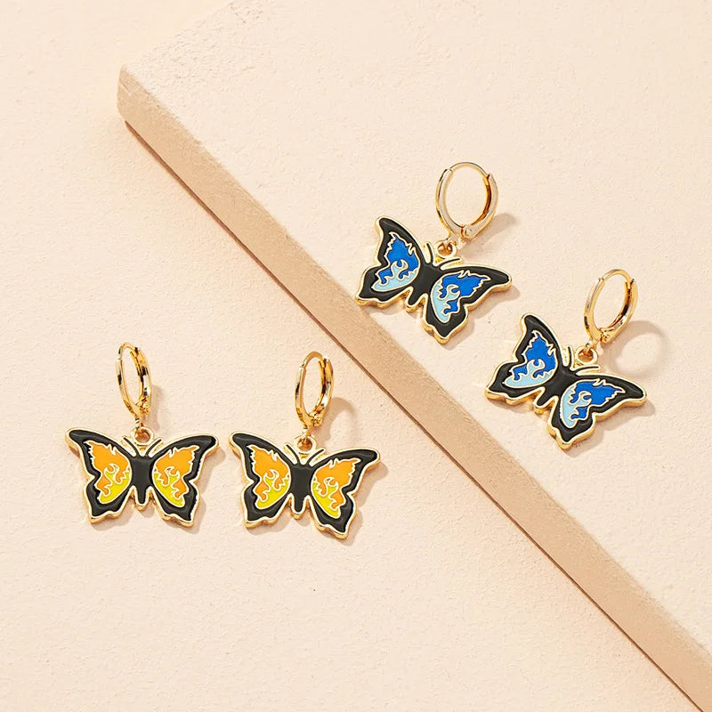 Colored Butterfly Heavy Metal Hoops Earrings