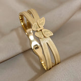 Butterfly Stainless Steel Charm Bracelet Sweet Silver Waterproof Cuff Bangle